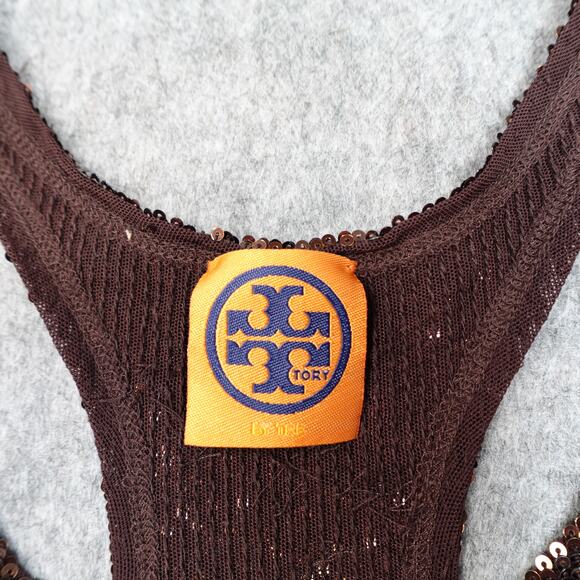 Tory Burch Top Womens XS? All Over Sequin Racerback Tank Brown Shimmer - Picture 2 of 8